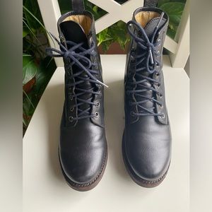 Frye Veronica Combat  Leather Lace Up Boot Black  Size 5.5